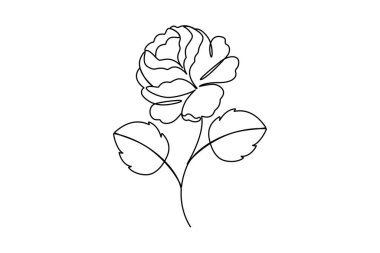 Gül çiçekleri posterinin aralıksız çizimi. Çiçek bitkisi silueti basit doğrusal biçimdedir.