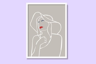 Kadınsı doğrusal basılabilir duvar resimleri posteri. Modern çerçeveli tuval, az sayıda Vektör illüstrasyon sanatı basıyor. Zarif, renkli kadın sanatı.. 