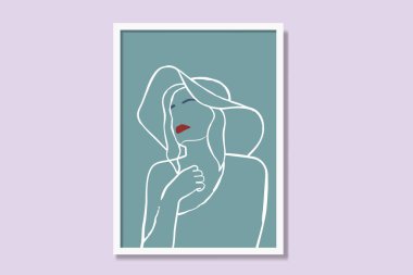 Kadınsı doğrusal basılabilir duvar resimleri posteri. Modern çerçeveli tuval, az sayıda Vektör illüstrasyon sanatı basıyor. Zarif, renkli kadın sanatı.. 