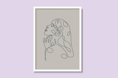 Kadınsı, lineer, basılabilir poster tasarımı. Asgari vektör illüstrasyonlu modern çerçeve resimleri. 