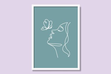 Kadınsı, lineer, basılabilir poster tasarımı. Asgari vektör çizimlerine sahip modern çerçeve tuval izleri.