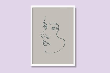 Kadınsı doğrusal basılabilir poster tasarımı. Modern sürekli tek çizgili çerçeve resimleri en az vektör illüstrasyonunu yazdırır.