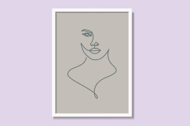 Kadınsı doğrusal basılabilir poster tasarımı. Modern sürekli tek çizgili çerçeve resimleri en az vektör illüstrasyonunu yazdırır.