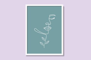Yaprakları doğrusal basılabilir poster tasarımına sahip kadınsı. Modern sürekli tek çizgili çerçeve resimleri en az vektör illüstrasyonunu yazdırır.