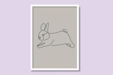 Running rabbit pet portrait linear printable poster design. Modern continuous single-line framed canvas prints minimal vector illustration.  clipart