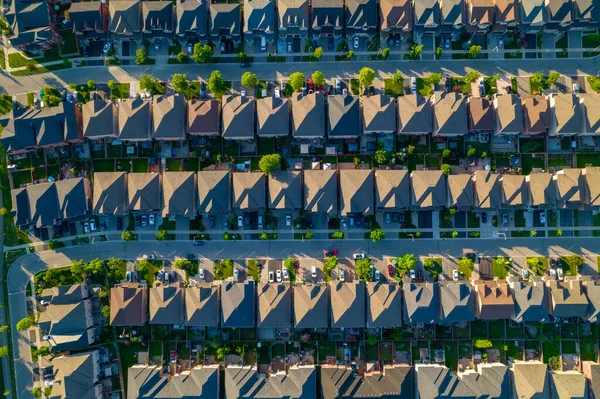 Amerykańskie Miasto Dzielnicy Mieszkalnej Rodziny Otoczony Zielenią Bogate Kanadyjskie Domy — Zdjęcie stockowe