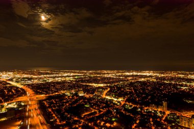 Expressway view from above. Almost empty highway road at night in Canada.