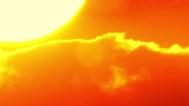 大きな明るい黄色の熱い太陽のディスクは日没として下に移動します 壮大な空と空のライン 夕日の夕暮れの素晴らしいオレンジ色の赤黄色の色 映画的な鮮やかな色と時間経過太陽セット — ストック動画