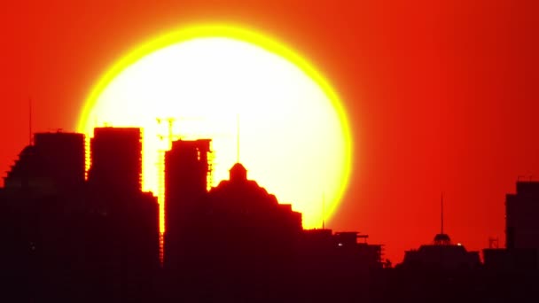 Американське Місто Центрі Міста Захід Сонця Над Будівлями Силуетів Епічний — стокове відео