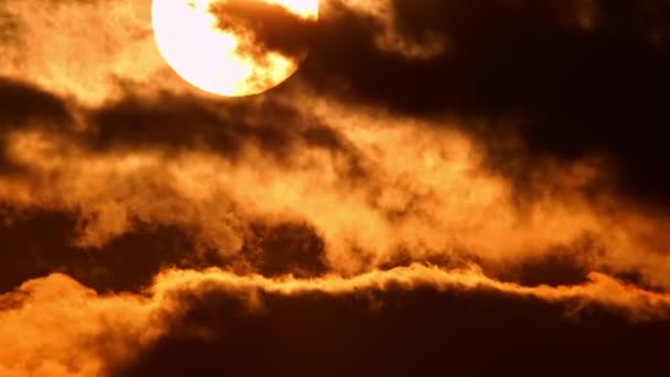 暗い黄色のオレンジの雲 映画のスカイラインを通して赤い叙事詩の夕日 — ストック動画