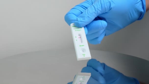 Close Display Negative Covid Antigen Rapid Test Kit Result Shown — Vídeos de Stock