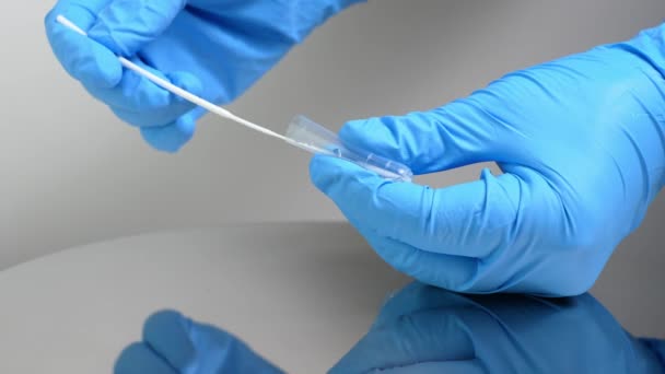 Person Performing Rapid Antigen Covid Test Home Self Testing Kit — Vídeo de Stock