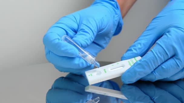 Person Drops Specimen Test Liquid Rapid Test Cassette Detection Corona — Video