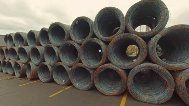 Metal Corroded Steel Bars Rods Coils Reinforcement Concrete Construction Sites — Wideo stockowe