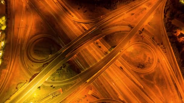 Aerial Night Drone View Time Lapse Highway Multi Level Junction — Video Stock