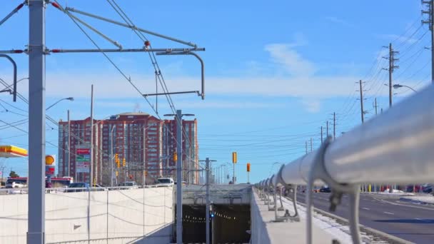 New Three Car Light Rail Vehicle Lrv Eglinton Avenue Program — Vídeo de Stock