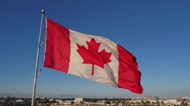 National flag of Canada waving in Toronto, Ontario, Canada for honour. Canadian flag flies at mast.