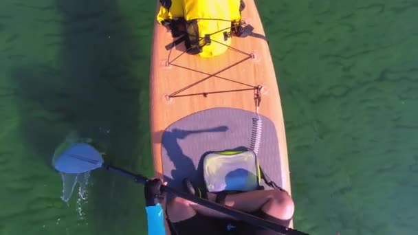 Woman Sail Sup Boards Special Seating Chair Wet Suit Paddling — Stockvideo