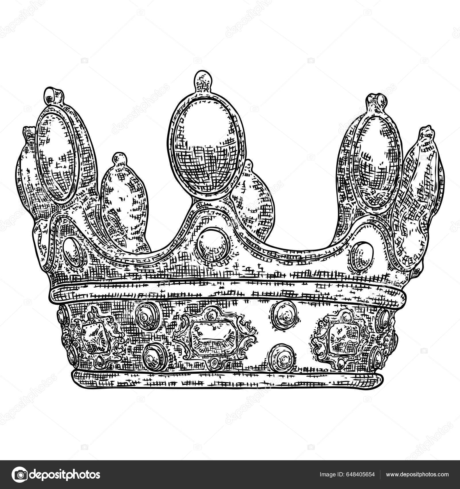 Corona Rey Reina Estilo Grabado Vintage Tocado Coronación Para Rey Vector  de stock #648405654 de ©goldenshrimp, image size:1600x1700
