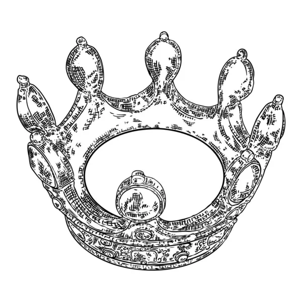 Высокая Детализация Офорта Короны Драгоценностями Корона Коронации Короля Векторная Иллюстрация — стоковый вектор