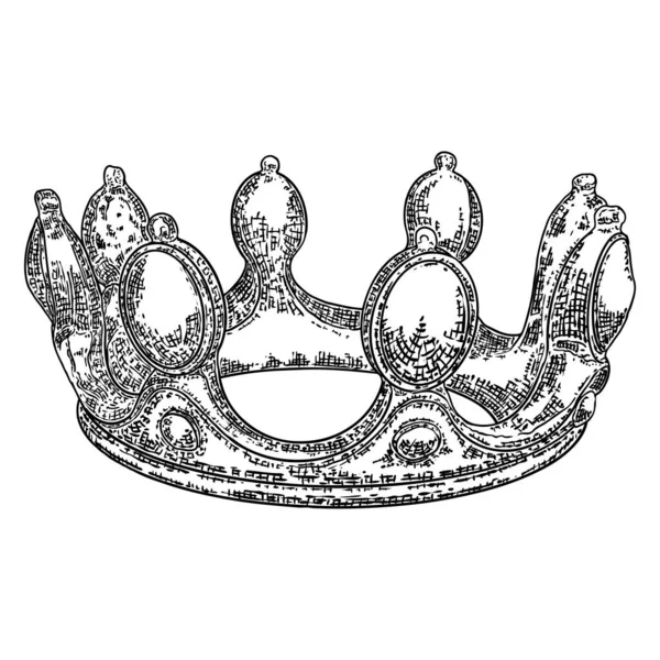 Alta Gravura Detalhada Desenho Coroa Com Jóias Rei Coronel Coroação —  Vetores de Stock