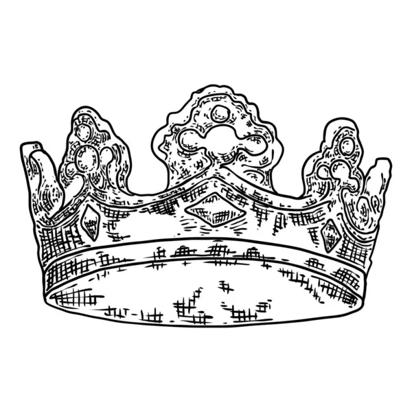Corona Rey Reina Estilo Grabado Vintage Tocado Coronación Para Rey — Vector de stock