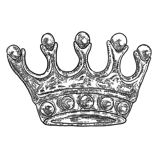 König Oder Königin Krönt Sich Vintage Radierstil Krönungskopfschmuck Für König — Stockvektor