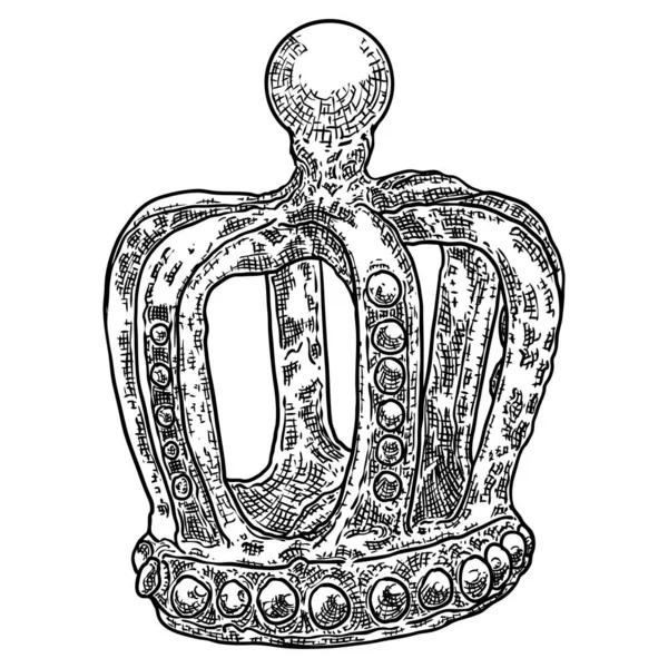 精美的镶嵌珠宝的王冠蚀刻画 加冕加冕国王手绘矢量图解 — 图库矢量图片