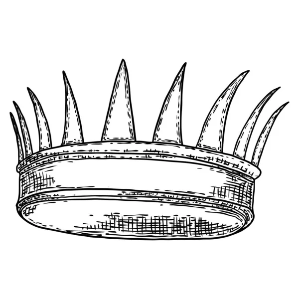 Hoge Gedetailleerde Ets Tekening Van Kroon Met Juwelen Koning Kroning — Stockvector