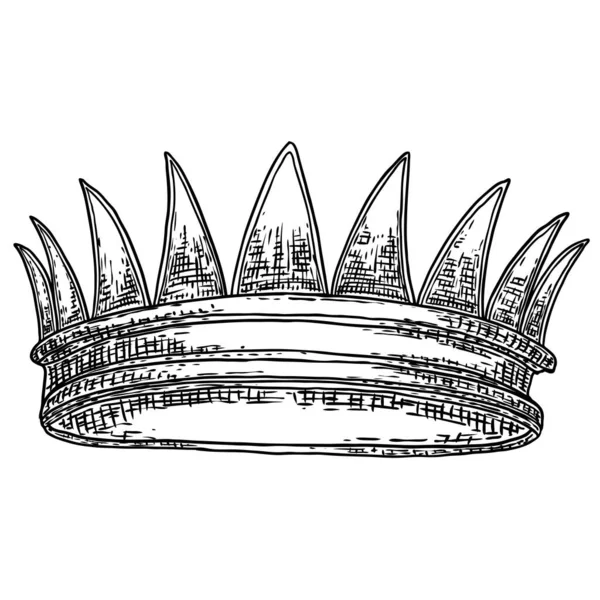 王と女王の王冠の頭 王室貴族の君主制の宝石の王冠 君主の宝石の王族の豪華な戴冠式の宝のシンボル 手描きベクトル — ストックベクタ