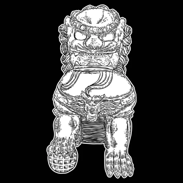 Китайский Лев Хранитель Традиционная Китайская Архитектурная Статуя Орнамент Декоративного Камня — стоковый вектор
