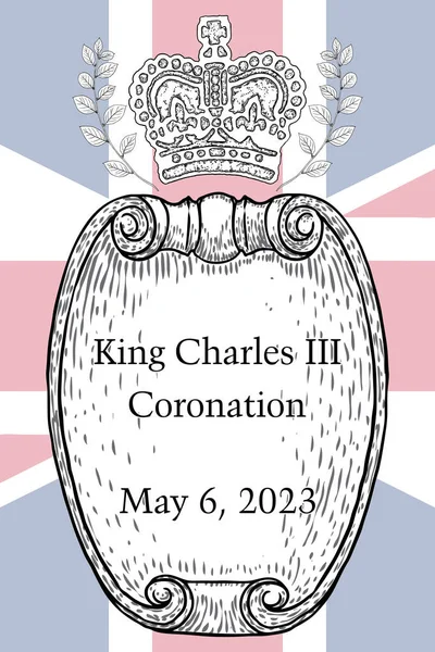 Carte Affiche Pour Couronnement Roi Charles Iii Avec Fond Drapeau — Image vectorielle