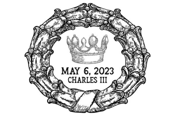イギリス王チャールズ3世戴冠式 ウェールズ公チャールズ1世は2023年5月6日にイングランド王となる クラウンジュエリー手描きイラストベクトル トロント オンタリオ州 カナダ 2023年3月27日 — ストックベクタ