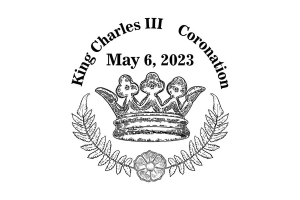 英王查理三世加冕 威尔士王子查尔斯于2023年5月6日成为英格兰国王 皇冠珠宝手绘插图矢量 贺卡纪念品A — 图库矢量图片