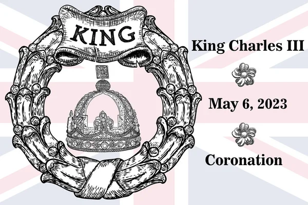 チャールズ3世戴冠式 King Charles Iii Coronation Charles Wales 2023年5月6日にイギリスのロンドンで国王となる タトゥー グリーティングカードの記念品 — ストックベクタ