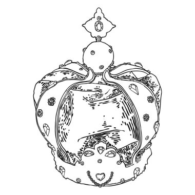 Mücevherlerle taç çizmek. Kral taç giyme tacı. El çizimi vektör illüstrasyonu.