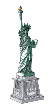 Ulusal posterler için renkli Özgürlük Heykeli Çizim 4 Temmuz Amerika Birleşik Devletleri Bağımsızlık Bildirgesi gün ve Anma Günü 27 Mayıs ve Gaziler Günü 11 Kasım gibi olaylar. Vektör