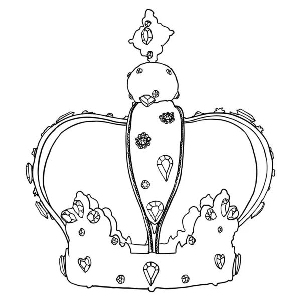 Radierzeichnung Der Krone Mit Juwelen Königskrönung Krönung Handgezeichnete Vektorillustration — Stockvektor