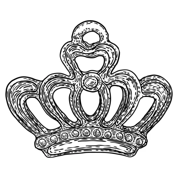 Koning Koningin Kroon Vintage Etsen Stijl Kroningshoofdtooi Voor Koning Koningin — Stockvector