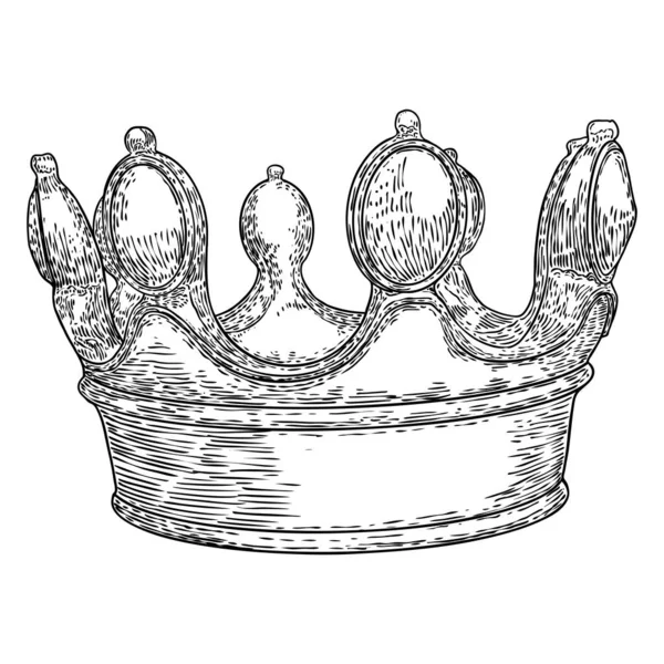 König Oder Königin Krönt Sich Vintage Radierstil Krönungskopfschmuck Für König — Stockvektor