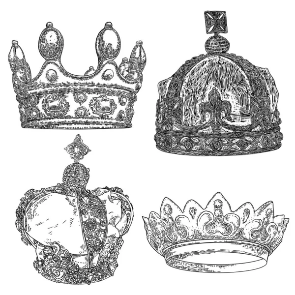 王または女王の王冠のセット コロネット ジュエルとの君主の戴冠式は 英国の憲法上の責任ある政府と主権または君主の権限を表します クラウン州 — ストックベクタ
