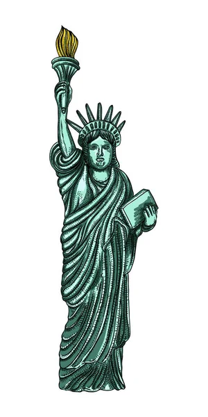 Нью Йоркский Скетч Статуя Свободы Ручной Рисунок Штриховой Штрих Символ — стоковый вектор