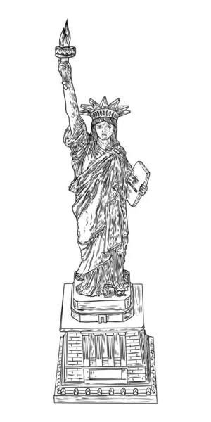 Socha Svobody Stylu Kreslení Líhnutí Čar Kreslené Náčrtek Americký Národní — Stockový vektor
