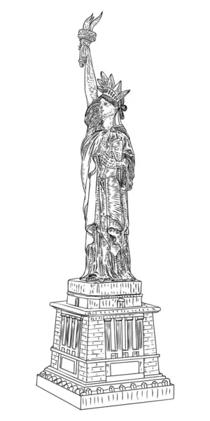 Statue Liberty Drawing Inglés Estados Unidos Nueva York Famoso Punto — Archivo Imágenes Vectoriales