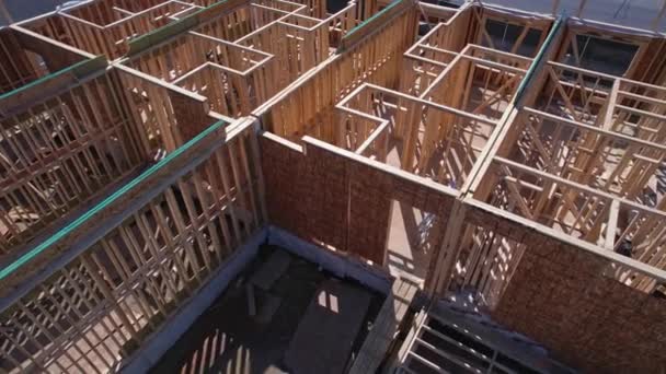 Townhouses Construction Its Wooden Frame Wooden Housing Timber Frame House — Stock Video