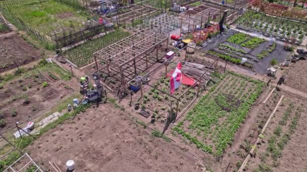 都市農場空撮 成長している都市の野菜を栽培します 近くの建物の市民によって作られた都市町庭の平面図です トロント オンタリオ カナダ — ストック動画
