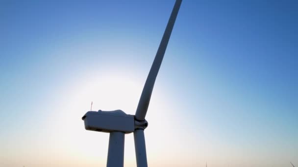 Aerial Close Shot Wind Mills Turbine Rotating Wind Generating Renewable — Vídeo de Stock