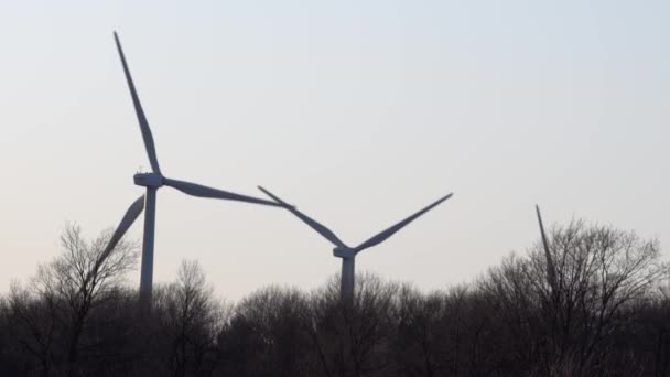 Wind Turbine Blades Field Landscape View Blue Sky Farm Panorama — стоковое видео