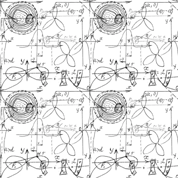 Matemática Geometria Padrão Sem Costura Com Caligrafia Desenho Várias Soluções — Vetor de Stock