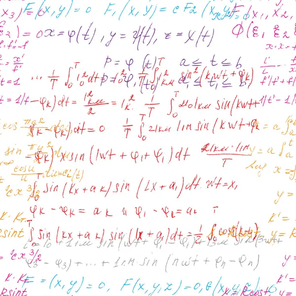 Naadloze Bord Wiskunde Met Handgeschreven Wiskundige Formules Natuurkunde Bewijst Vector — Stockvector